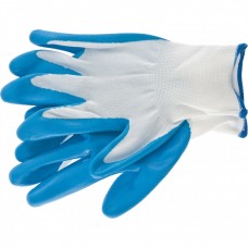 Перчатки полиэфирные с синим нитрильным покрытием маслобензостойкие, L, 15 класс вязки. СИБРТЕХ