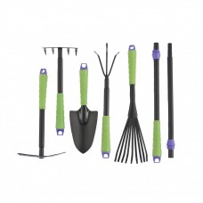 Набор садового инструмента: совок, грабли веерные, рыхлитель, грабли 5-зубые, мотыжка, комплект удленных ручек. PALISAD