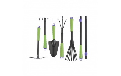 Набор садового инструмента: совок, грабли веерные, рыхлитель, грабли 5-зубые, мотыжка, комплект удленных ручек. PALISAD