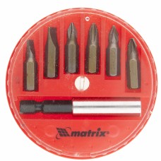 Набор бит, магнитный адаптер для бит, сталь 45Х, 7 предметов, в пластиковом закрытом боксе. MATRIX