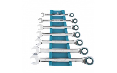 Набор ключей комбинированных с трещоткой, 8-19 мм, 7 шт, реверсивные, CrV. GROSS