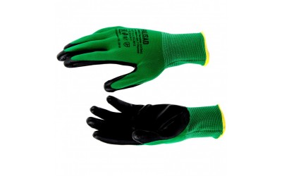 Перчатки полиэфирные с черным нитрильным покрытием маслобензостойкие, L, 15 класс вязки. PALISAD