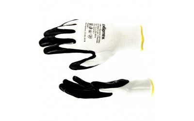 Перчатки полиэфирные с черным нитрильным покрытием маслобензостойкие, L, 15 класс вязки. СИБРТЕХ